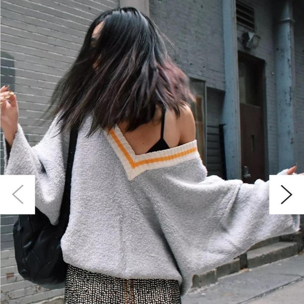 URBAN OUTFITTERS | Gray Yellow Wool Blend Alex Cozy Textured Dolman Sweater, S